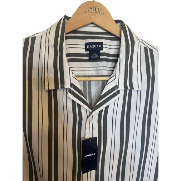 Haggar nwt XXL Short Sleeve Camp Shirt stripe short sleeve mens shirt - Picture 4 of 7